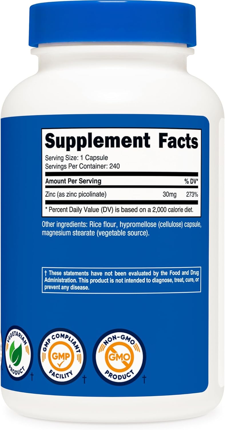 Nutricost Zinc Picolinate 30mg 240 Capsules  Gluten Free and NonGMO - Image 5