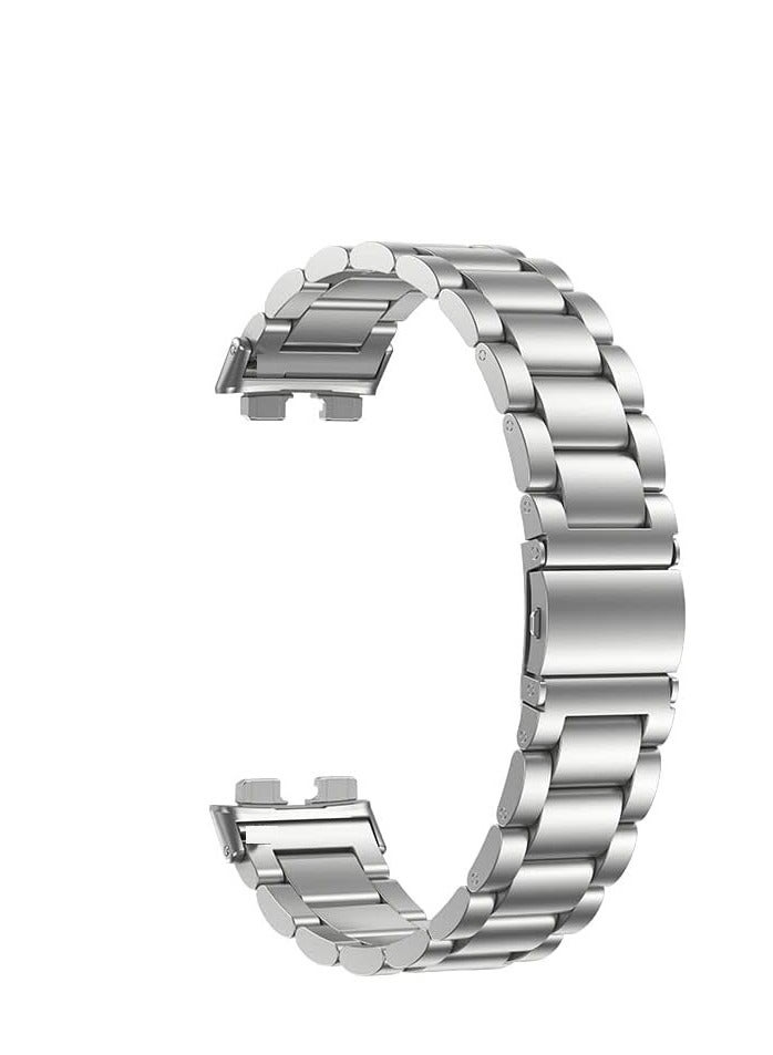 Metal Strap Compatible with Huawei Band 8, Stainless Steel Replacement Band with Folding Clasp Silver - Image 1