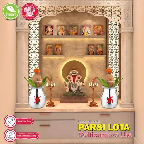 GALOOF 500 ml Stainless Steel Long Neck Parsi Lota Glass for Drinking Water and Juice | Traditional Kalash Lota for Pooja - Image 4