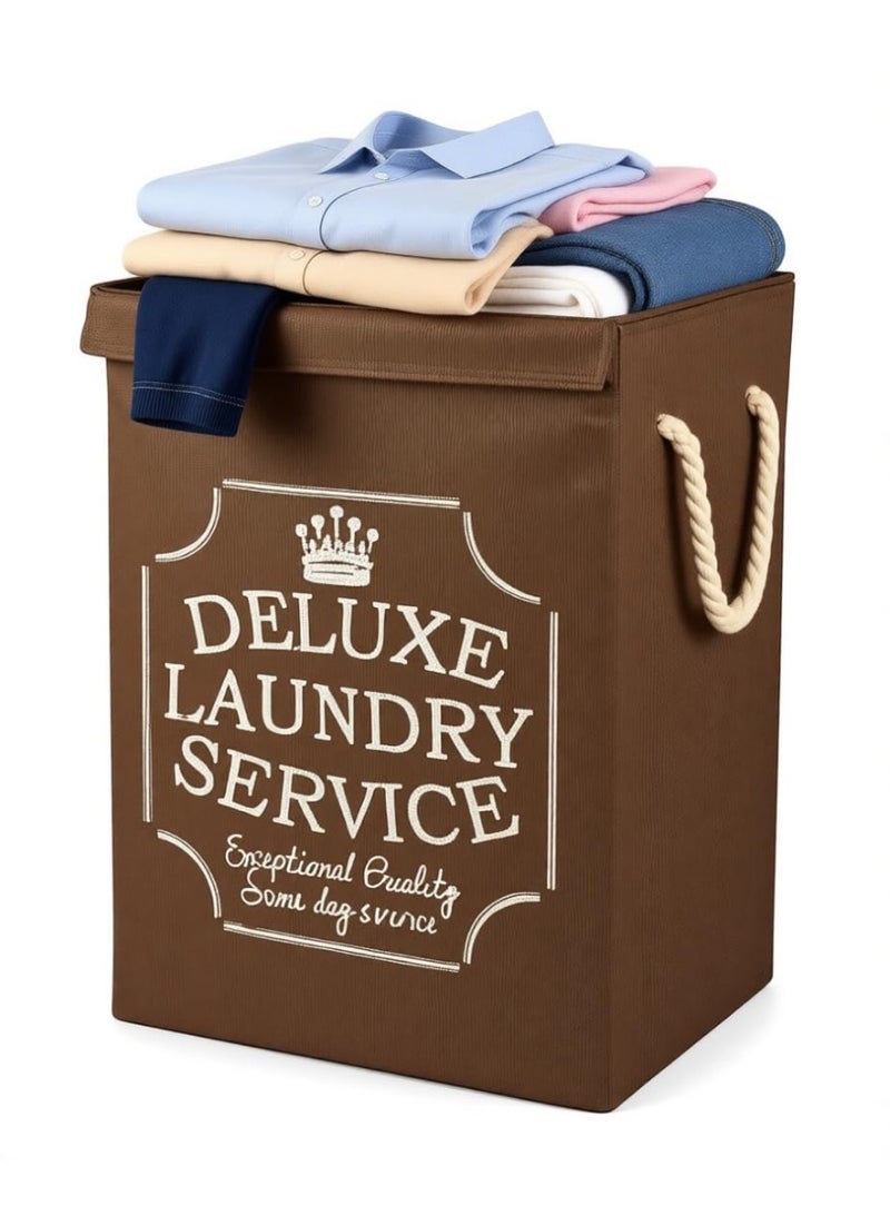 Linen Storing Deluxe Laundry Service Bin, 70 Litre Large Laundry Basket Brown with Canvas Fabric And Sturdy Rope Handles ,70 Liter Collapsible & Foldable Laundry Hamper for Clothes ,Multipurpose - Image 1