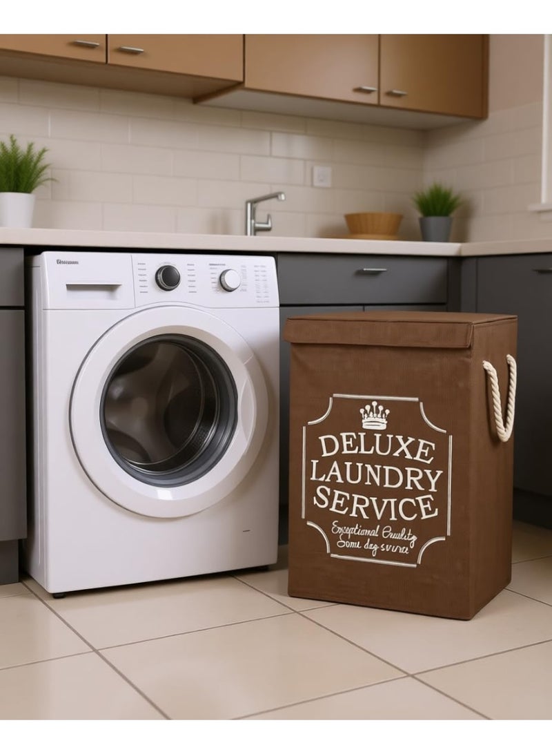 Linen Storing Deluxe Laundry Service Bin, 70 Litre Large Laundry Basket Brown with Canvas Fabric And Sturdy Rope Handles ,70 Liter Collapsible & Foldable Laundry Hamper for Clothes ,Multipurpose - Image 3