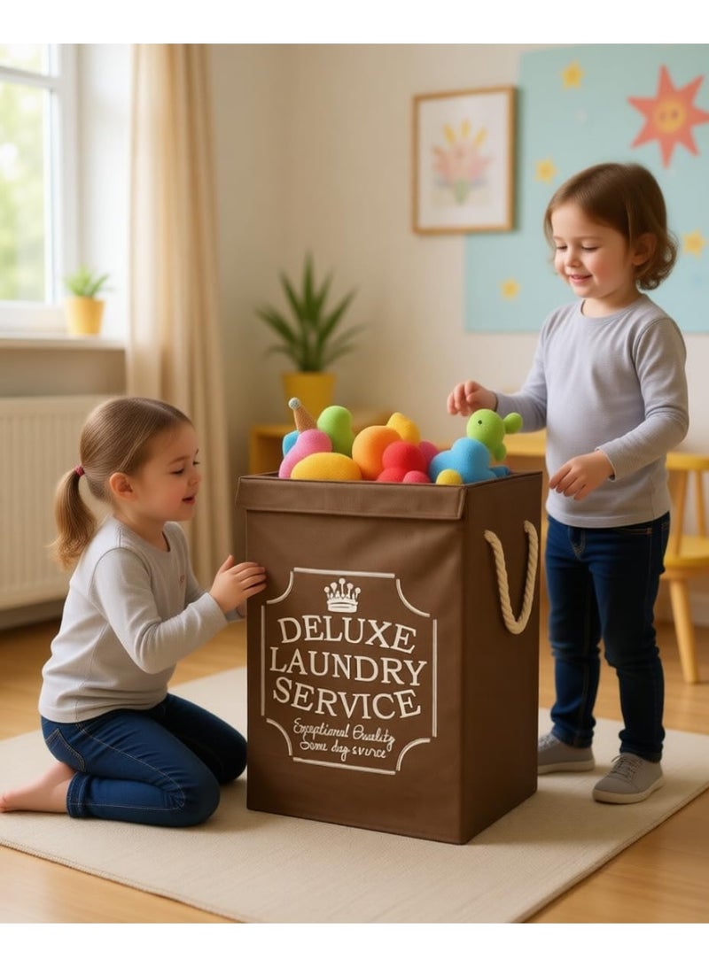 Linen Storing Deluxe Laundry Service Bin, 70 Litre Large Laundry Basket Brown with Canvas Fabric And Sturdy Rope Handles ,70 Liter Collapsible & Foldable Laundry Hamper for Clothes ,Multipurpose - Image 4