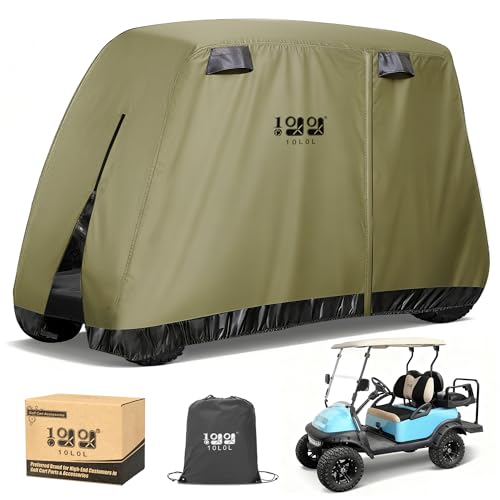 10L0L Golf Cart Cover 2442 Passenger for Yamaha EZGO Club Car Heavy Duty 420D Waterproof Windproof Durable Oxford Golf Cart Cover with 3 Zipper Doors for AllWeather Protection Army Green - Image 1