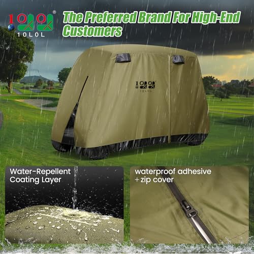 10L0L Golf Cart Cover 2442 Passenger for Yamaha EZGO Club Car Heavy Duty 420D Waterproof Windproof Durable Oxford Golf Cart Cover with 3 Zipper Doors for AllWeather Protection Army Green - Image 3