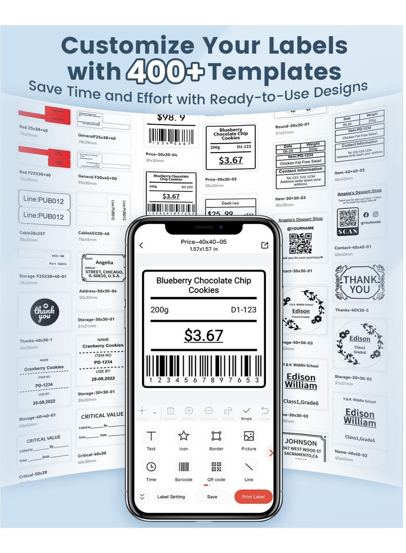 phomemo M108 Label Maker - Bluetooth Address Label Makers for Small Business, Home, Office, 2 Inch Barcode Label Printer with 300+ Templates, Sticker Printer for Address/Logo/Clothing Label, Black - Image 5