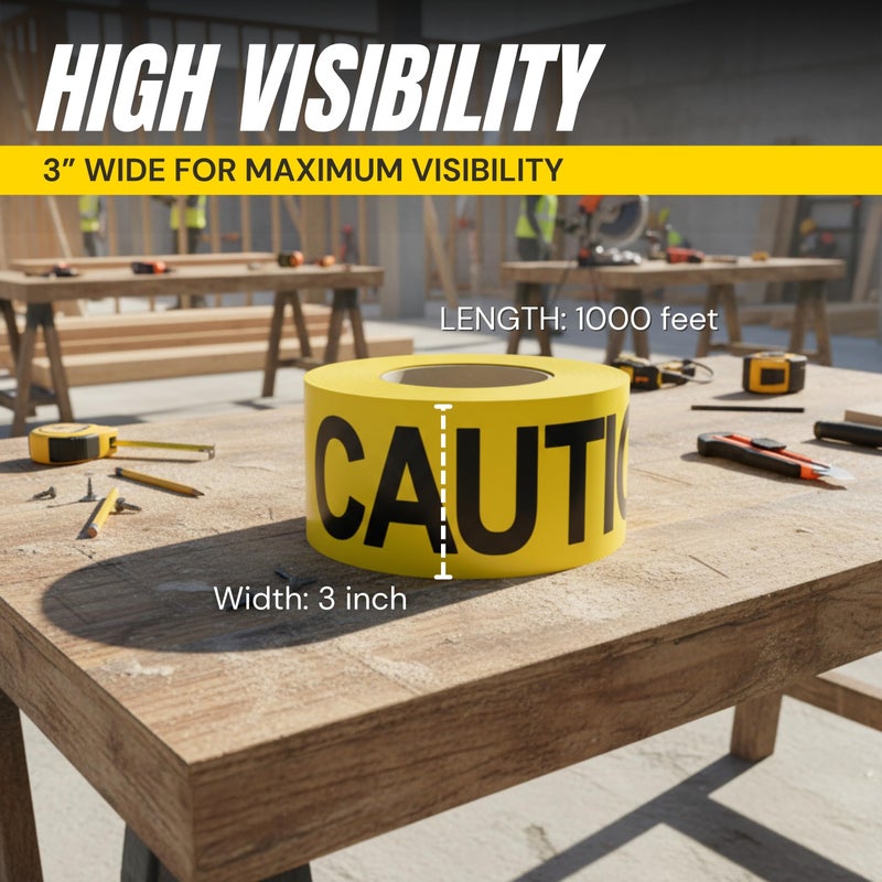 Tapix Premium Yellow Caution Tape 3 inch x 1000 feet, Bright Yellow w/Bold Black Text, 3" Wide for Maximum Readability, Strongest & Thickest Tape for Danger/Hazardous Areas - Image 2