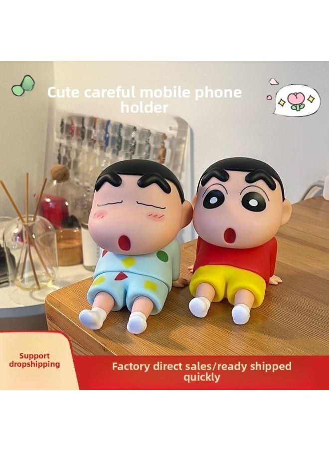 Crayon Shin Lazy Mobile Phone Bracket Ins Doll Mobile Phone Holder Handmade Model Cute Desktop Decoration Doll-Color:Small Red Clothes|Crayon Shin-chan (plastic) - Image 2