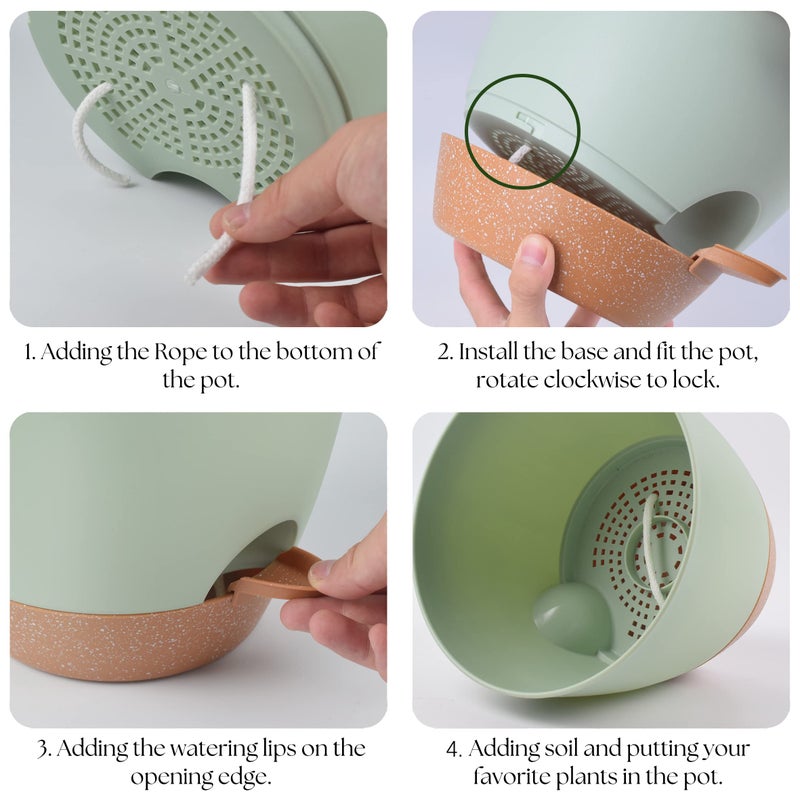 TYMENSH Plant Pots 12/10/9 inch Set of 3, Self Watering Flower Pots Indoor Outdoor, Planters with Drainage Hole Saucer Reservoir, Green - Image 3