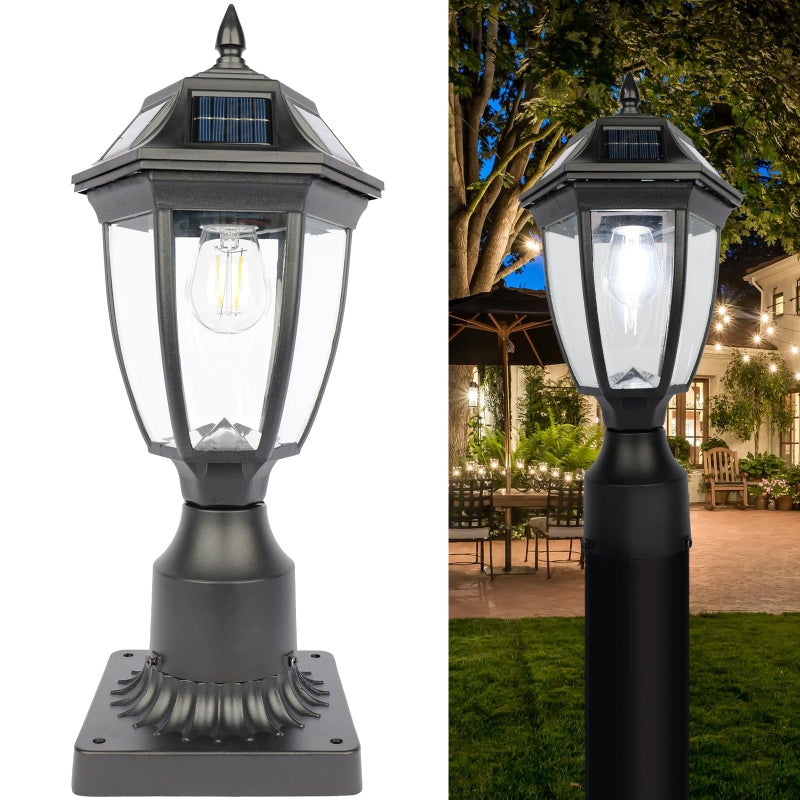 Jalarox Solar Post Lamp Lights, Dusk to Dawn Solar Post Light with Pier Mount Base, Outdoor Waterproof Motion Sensor Lights for Garden Yard Landscape Pole Pillar (Cool White) - Image 1