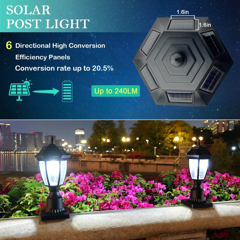 Jalarox Solar Post Lamp Lights, Dusk to Dawn Solar Post Light with Pier Mount Base, Outdoor Waterproof Motion Sensor Lights for Garden Yard Landscape Pole Pillar (Cool White) - Image 2