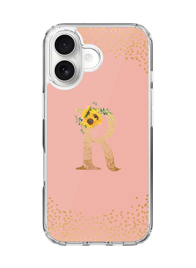 Stylizedd Classic Clear MagSafe Case for iPhone 17 , Hybrid Soft Case Flexible Edges Anti Drop TPU PC Gel Thin Transparent Cover [ Designed for iPhone 17 ] - Custom Monogram Initial Letter Floral Pattern Alphabet - R  (Rose Pink )