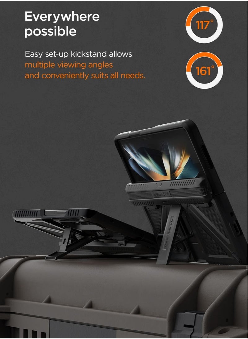 VRS Design - Terra Guard Ultimate for Samsung Galaxy Z Fold 4 Case Cover with Kickstand & Screen Protector - Matte Black - Image 1