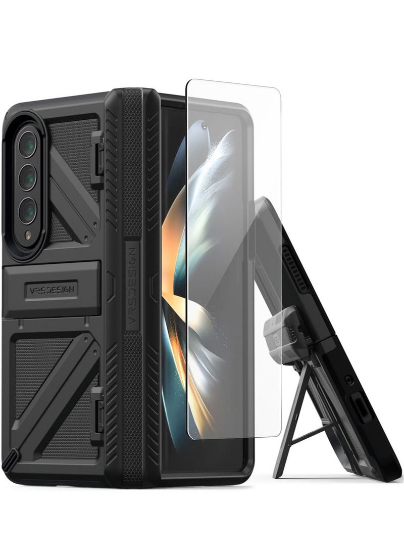 VRS Design - Terra Guard Ultimate for Samsung Galaxy Z Fold 4 Case Cover with Kickstand & Screen Protector - Matte Black - Image 1