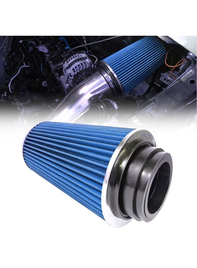Combo High Flow Cone Air Filter Set Washable Reusable Performance Intake Filter with Adapter Rings Universal Fit for Car SUV Bike Engine Air Intake System Improves Airflow Fuel Efficiency Red Blue Dual Color Filters for Custom Intake Use - Image 2