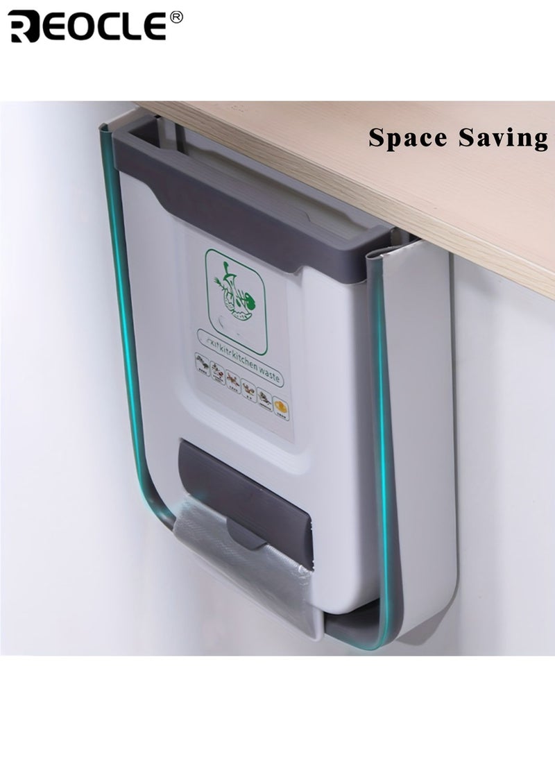 REOCLE Large Foldable Hanging Trash Can for Kitchen Cabinet Door Space Saving Wall Mounted Waste Bin with Sorting Feature - Image 3