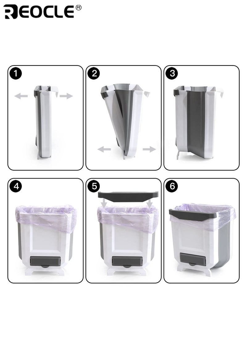 REOCLE Large Foldable Hanging Trash Can for Kitchen Cabinet Door Space Saving Wall Mounted Waste Bin with Sorting Feature - Image 4