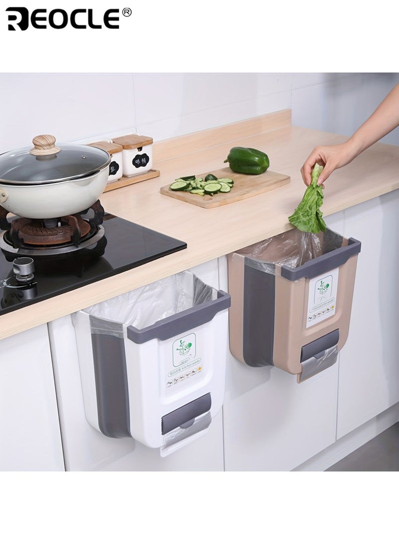 REOCLE Large Foldable Hanging Trash Can for Kitchen Cabinet Door Space Saving Wall Mounted Waste Bin with Sorting Feature - Image 2