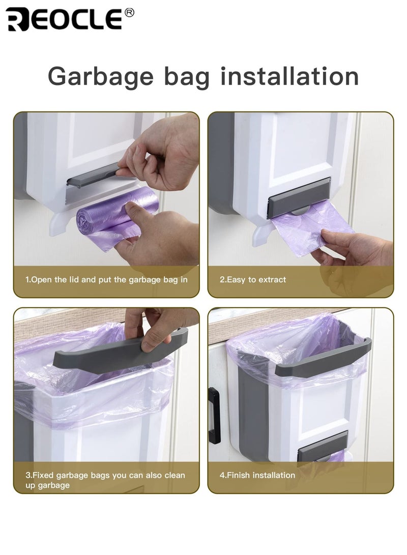 REOCLE Large Foldable Hanging Trash Can for Kitchen Cabinet Door Space Saving Wall Mounted Waste Bin with Sorting Feature - Image 5