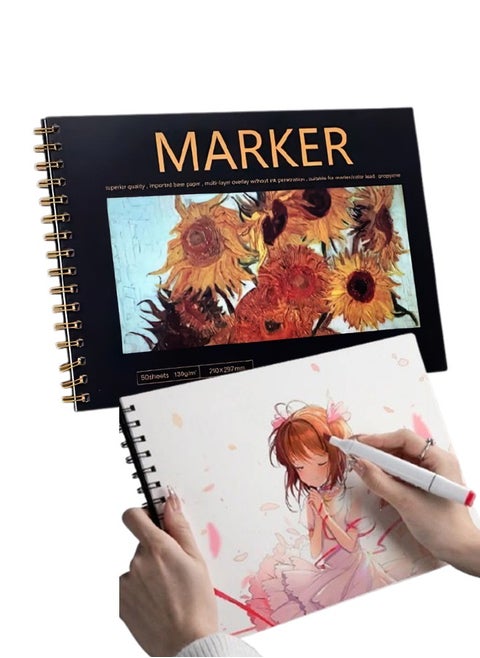 60 Sheets Sunflower Sketchbook, Premium Sketch Pad for Arts, Suitable for Pencils, Charcoal, Ink, etc
