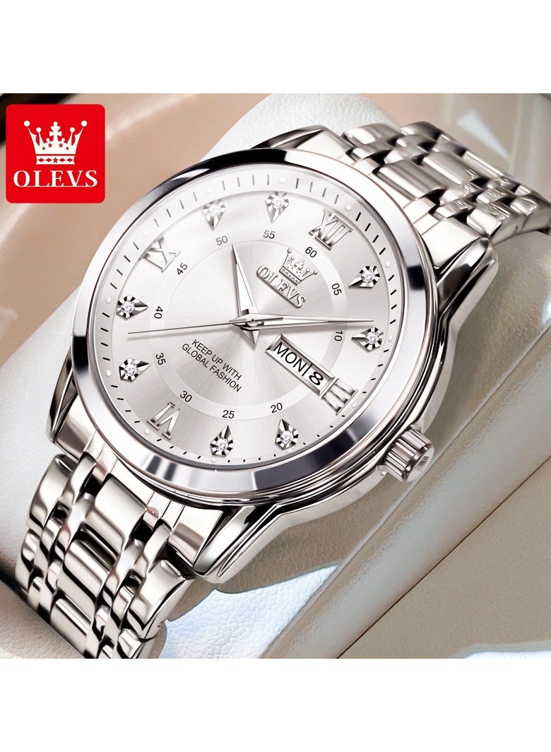 أوليفز ساعات OLEVS كوارتز تناظرية للرجال، مع تاريخ اليوم، ساعة معصم مقاومة للماء من الفولاذ المقاوم للصدأ، ساعات مضيئة للرجال، أزياء، ترفيه - Image 1