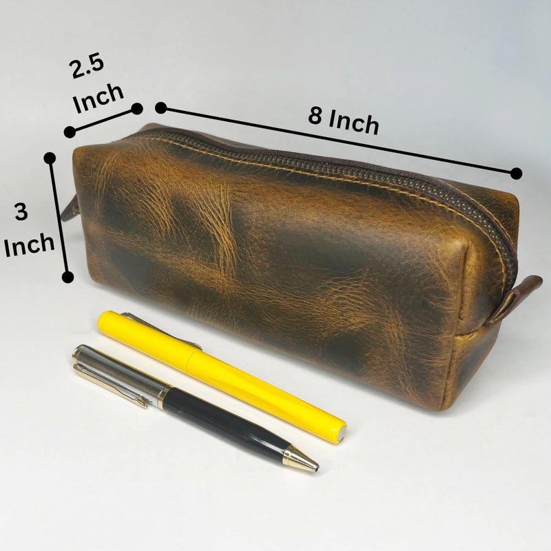 Rustic Town Leather Pencil Case - Handcrafted Full-Grain Zipper Leather Pen Pencil Holder - Elegant & Practical Pencil Pouch for Work & Office - Image 3
