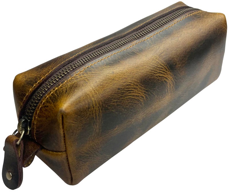 Rustic Town Leather Pencil Case - Handcrafted Full-Grain Zipper Leather Pen Pencil Holder - Elegant & Practical Pencil Pouch for Work & Office - Image 1