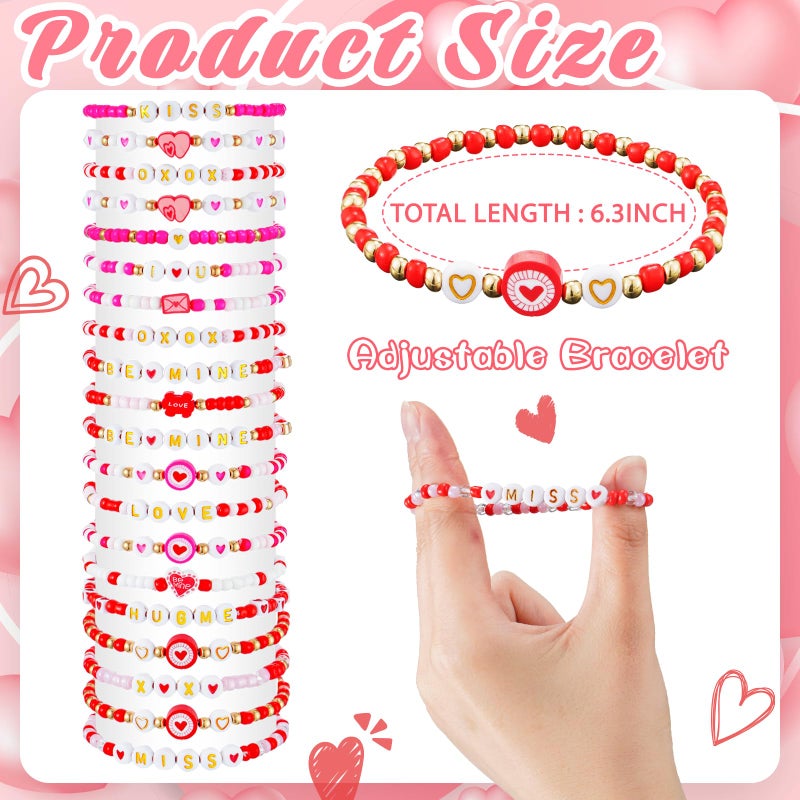 yesaior 60 pcs Valentine's Day Bracelets Bulk Colorful Friendship Adjustable Beaded Bracelets Bulk Women's Clay Surfer Heishi Jewelry for Women Men Gift Party Supplies (Valentine's Day) - Image 2