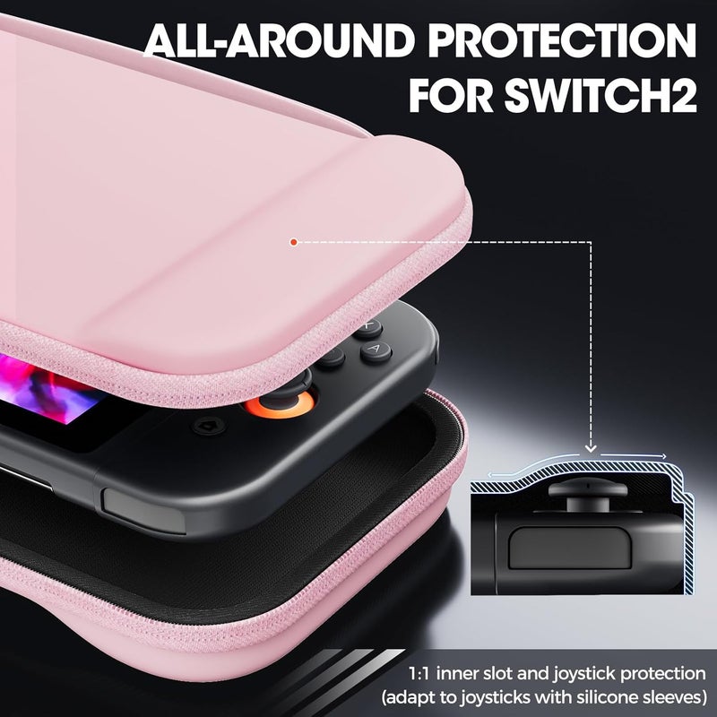 بروكاس حقيبة حمل رفيعة من ProCase لجهاز Nintendo Switch 2 2025، حقيبة سفر صلبة مع 12 فتحة لبطاقات الألعاب، ملحقات حماية لـ Switch 2 - وردي - Image 4