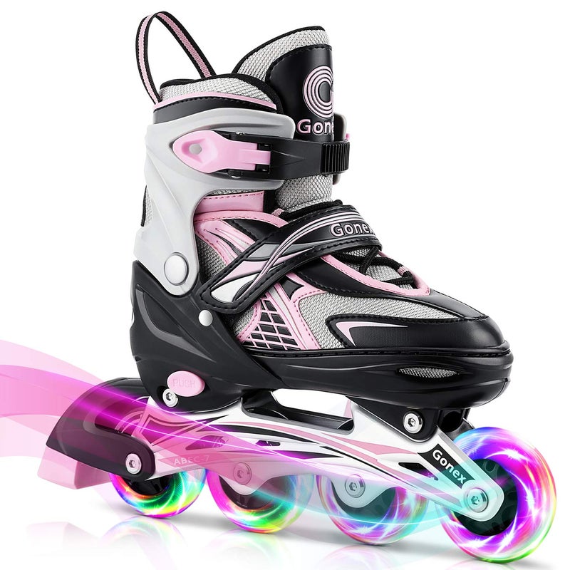 Gonex Inline Skates for Girls Boys Kids, Adjustable Skates Outdoor Blades Inline Roller Skates for Children Teens Women with Light Up Wheels for Indoor Outdoor Backyard Skating, Pink L - Image 1