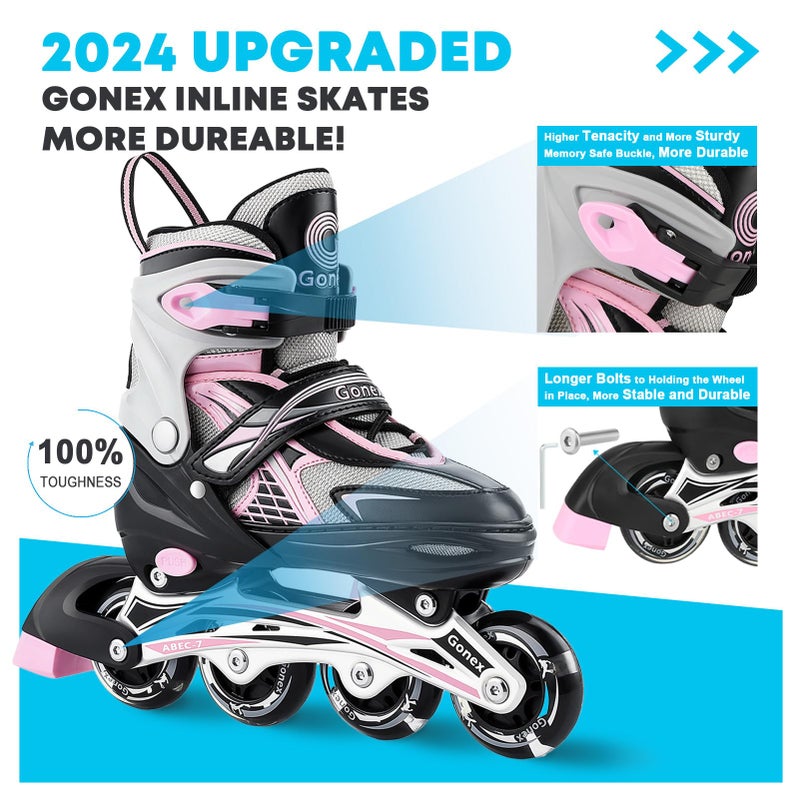 Gonex Inline Skates for Girls Boys Kids, Adjustable Skates Outdoor Blades Inline Roller Skates for Children Teens Women with Light Up Wheels for Indoor Outdoor Backyard Skating, Pink L - Image 2