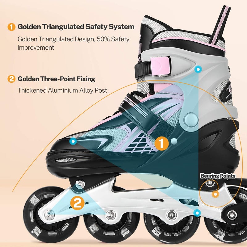 Gonex Inline Skates for Girls Boys Kids, Adjustable Skates Outdoor Blades Inline Roller Skates for Children Teens Women with Light Up Wheels for Indoor Outdoor Backyard Skating, Pink L - Image 3