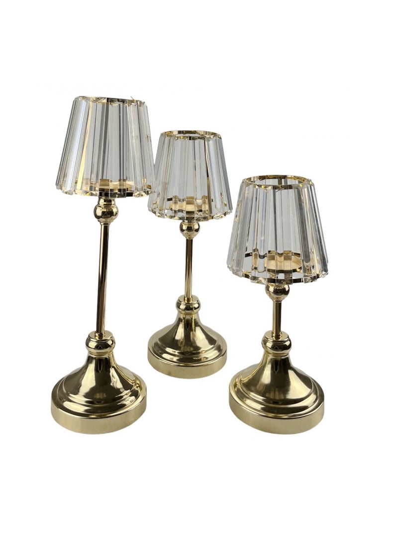 DANUBE HOME Impressions Metal Crystal Candle Holder Set of 3 – Elegant Decorative Candle Stands with Sparkling Crystal Accents, Perfect for Home Decor, Dining Ambiance & Gift Giving D12X27/32/37Cm - Image 3