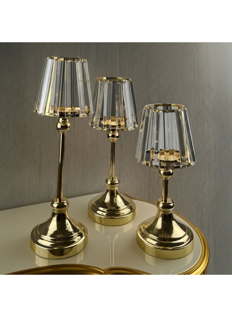 DANUBE HOME Impressions Metal Crystal Candle Holder Set of 3 – Elegant Decorative Candle Stands with Sparkling Crystal Accents, Perfect for Home Decor, Dining Ambiance & Gift Giving D12X27/32/37Cm - Image 1