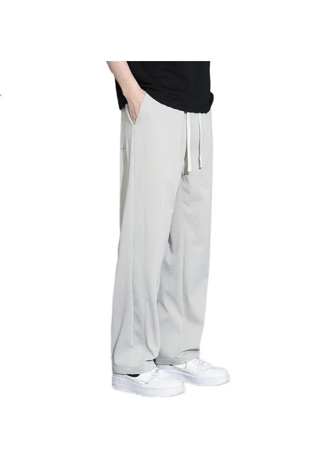 PLAYBOY Men'S Casual Pants Summer Ice Silk Loose Straight Wide Leg Thin Fashion Sports Trousers - Image 1