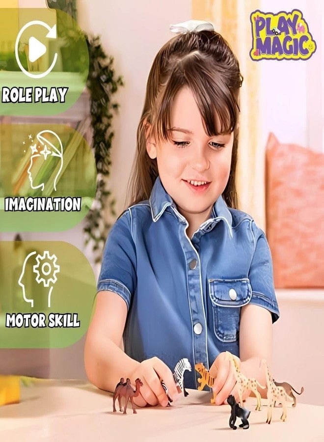 PlayMagic Animal Figure Toy Set of 31 Pieces | Farm & Jungle Playset With Artificial Tree & Fencing | Birthday & Return Gifts | Learning Educational Toyset for Kids 3+ | Made in India - Image 2