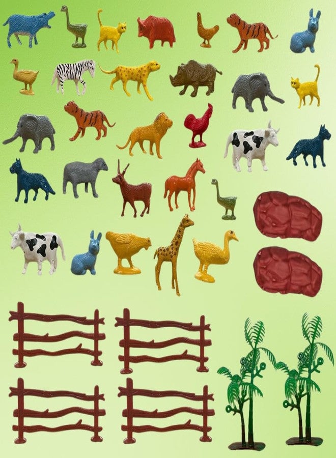 PlayMagic Animal Figure Toy Set of 31 Pieces | Farm & Jungle Playset With Artificial Tree & Fencing | Birthday & Return Gifts | Learning Educational Toyset for Kids 3+ | Made in India - Image 1