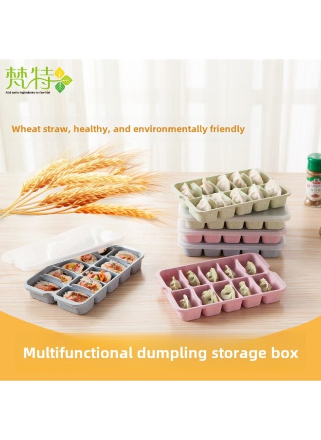 Generic - Fante Wheat Straw Health And Environmental Protection Multifunctional Dumpling Storage Box Fresh Storage Box-Specifications:Gray And Blue - Image 1
