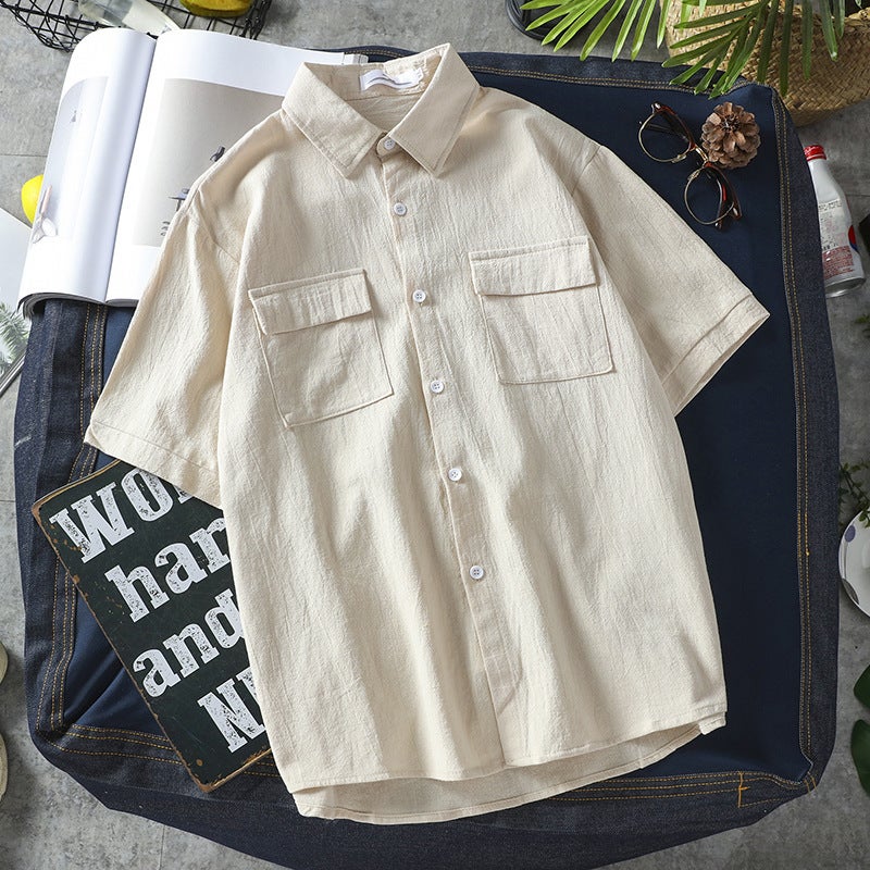 Trendy Brand Workwear Pocket Shirt for Men and Women Solid Color Couple Dress Half Sleeve Shirt Short Sleeve Summer Thin Casual Loose 9913# gray - Image 2