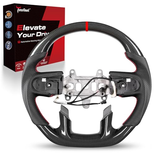 Tesfeel Real Carbon Fiber Steering Wheel for Ram 1500 TRX (2021-2024), Supports Factory Heating and Paddle Shifters, Genuine 3K Carbon with Perforated Leather, D-Shape - Image 1