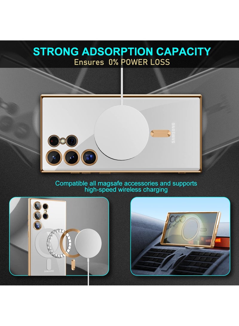 SYOSI Magnetic Case for Samsung Galaxy S24 Ultra, Magnetic Clear Case with Camera Lens Protector for Galaxy S24 Ultra, Slim Thin Soft Case Cover with Plating Anti-Scratch Full Protection (Gold) - Image 2