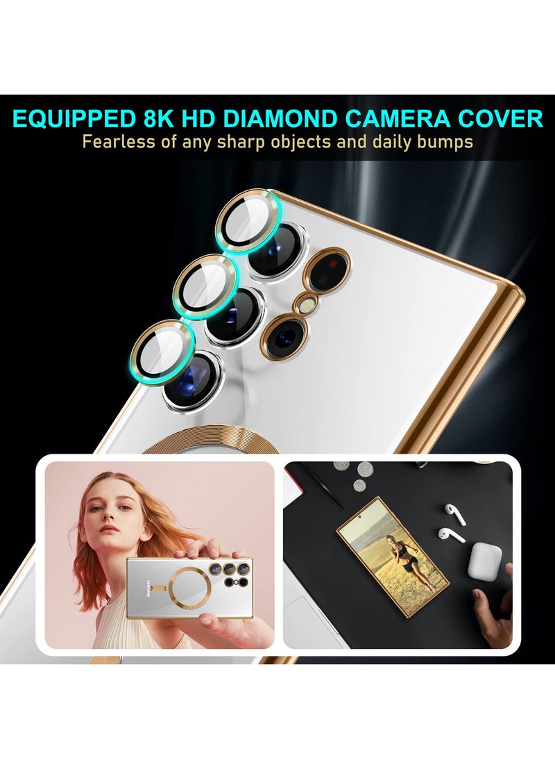 SYOSI Magnetic Case for Samsung Galaxy S24 Ultra, Magnetic Clear Case with Camera Lens Protector for Galaxy S24 Ultra, Slim Thin Soft Case Cover with Plating Anti-Scratch Full Protection (Gold) - Image 3