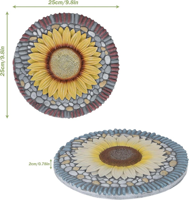 PINPON 4 Pack Sunflower Stepping Stones – 10 Inch Cement Garden Pavers with Colorful Pebble Border, Hand-Painted Outdoor Walkway Stones, Weather-Resistant Decorative Path Stones for Patio & Yard - Image 2
