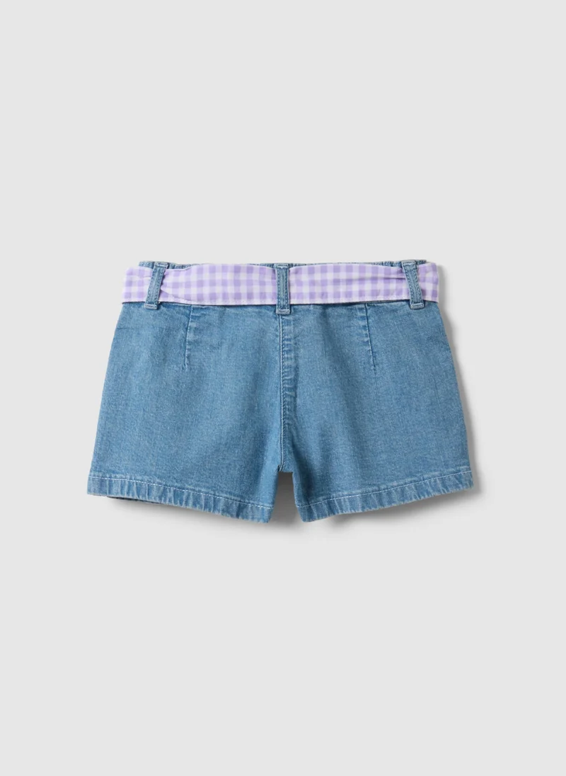 Ovs OVS Girlsâ€™ Blue Denim Shorts In Stretch Cotton With Gingham Belt