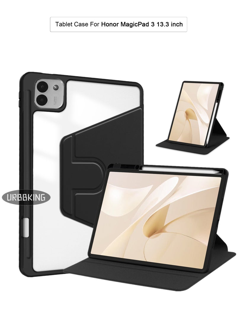 URBBKING Rotating Case Compatible with Honor MagicPad 3 13.3 inch,360 Degree Rotating Stand Cover, Multi-Angle Viewing Folio Cover with Pencil Holder Black - Image 1