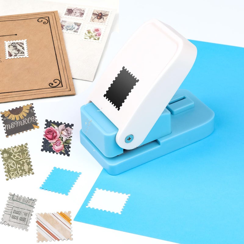 CYFUN DESIGN 1x08inch Rectangular Postage Stamp Punch Stamp Shape Hole Puncher for Crafts Portable Lever Action Rectangle Scalloped Edge Paper Craft Punches for Crafting DIY Scrapbooking Card Making Handmade - Image 3
