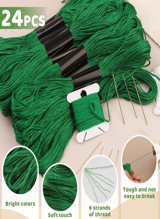 Dercuy 24 Skeins Embroidery Thread,Green Embroidery Cross Floss, Embroidery Thread Floss Set with Plastic Floss Bobbins,Needle Threader, Hand Sewing Needle - Image 2