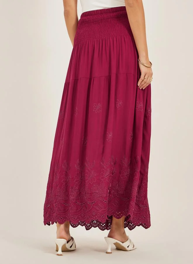 Styli Styli Smocked Waist Tiered Schiffli Maxi Dress