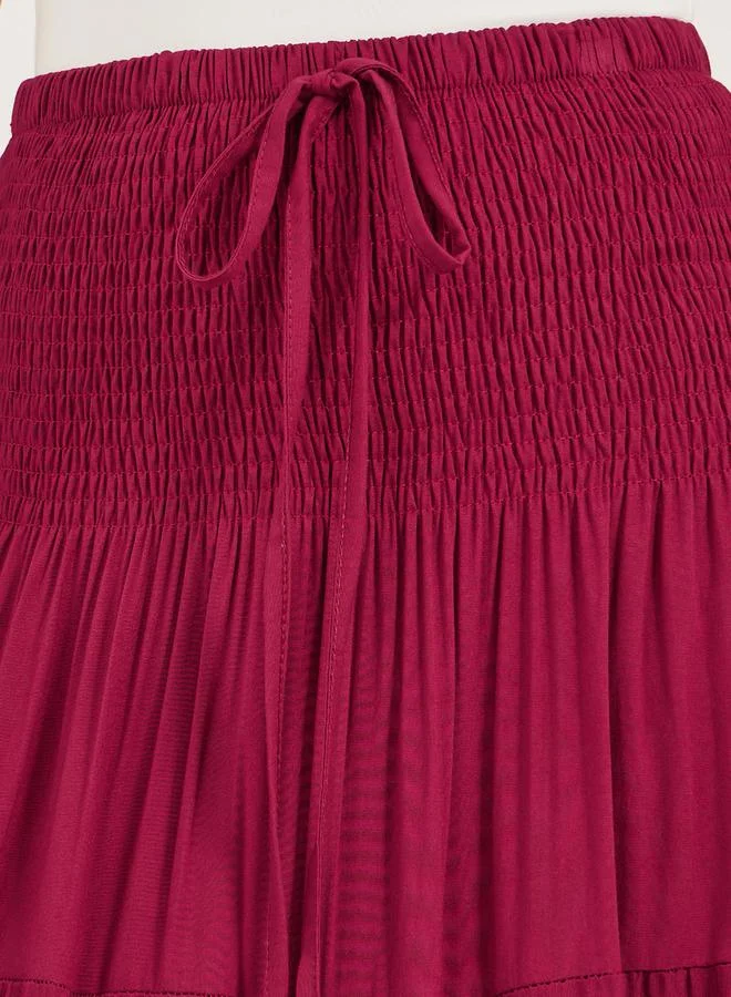 Styli Styli Smocked Waist Tiered Schiffli Maxi Dress