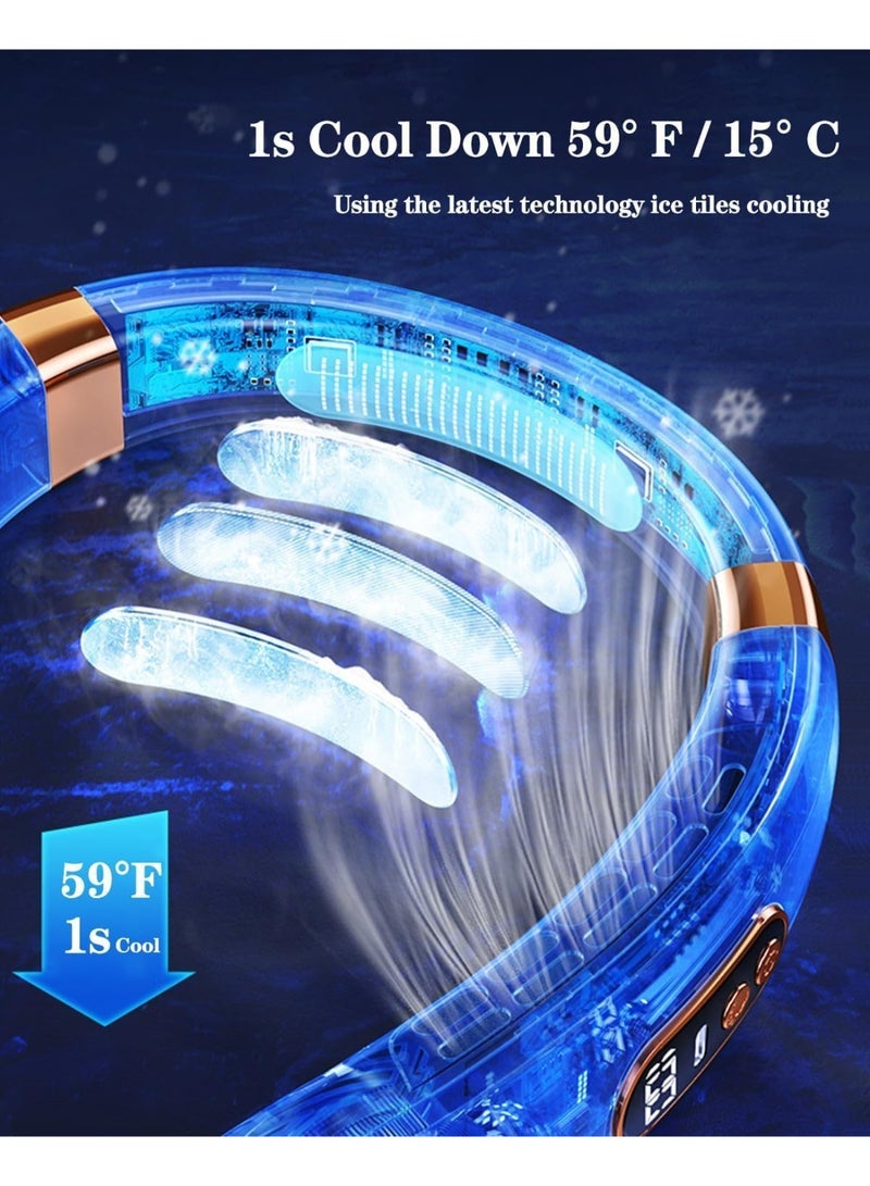 general Neck Fan Air Conditioner with Cooling Plates, 5 Speeds Blow Cold Air Adjustable LED light, 4000 mAh Battery USB Rechargeable Personal Fan for Women, Portable Camping Travel, Pink - Image 3