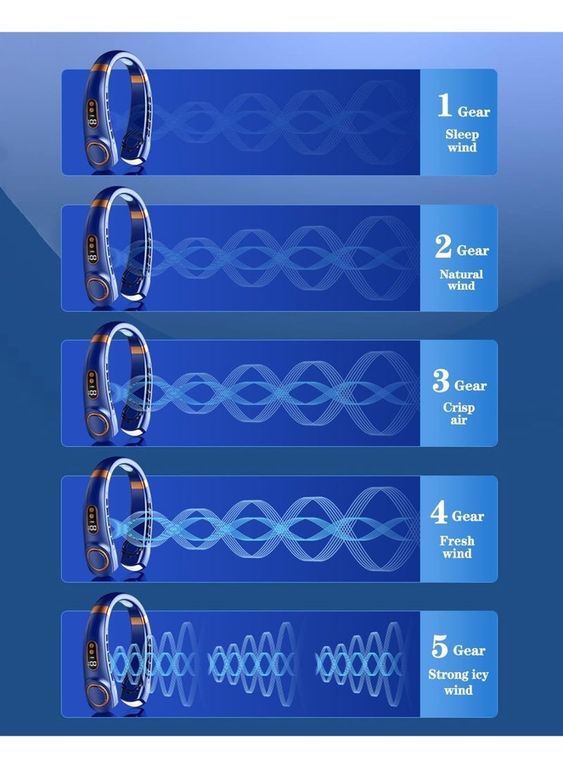 general Neck Fan Air Conditioner with Cooling Plates, 5 Speeds Blow Cold Air Adjustable LED light, 4000 mAh Battery USB Rechargeable Personal Fan for Women, Portable Camping Travel, Pink - Image 4